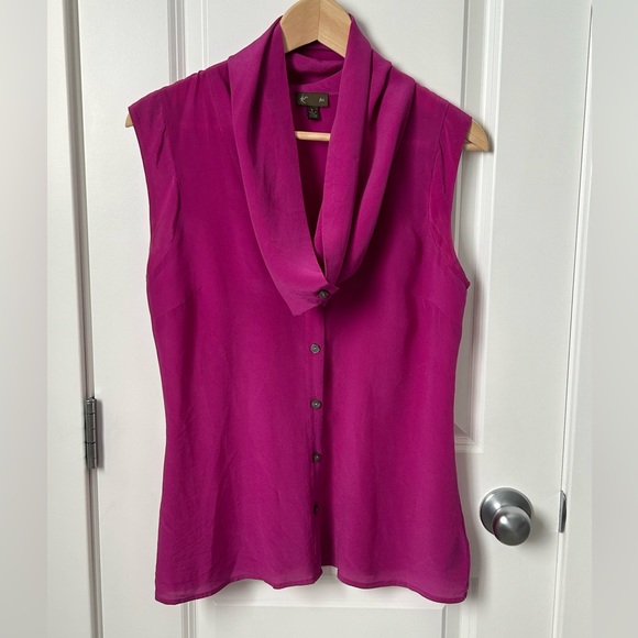 Anthropologie Fei Silk Buttondown Cowlneck - Sz US 4 - Picture 3 of 15